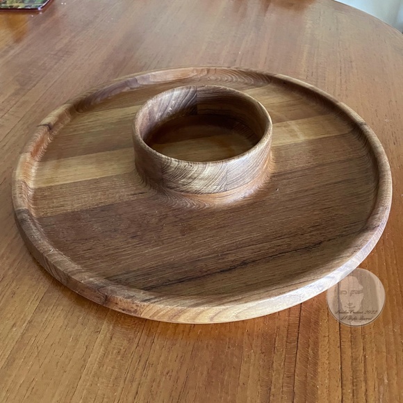 70s Teak Chip And Dip Serving Tray Round Serveware By Dansk International IHQ - Picture 5 of 9